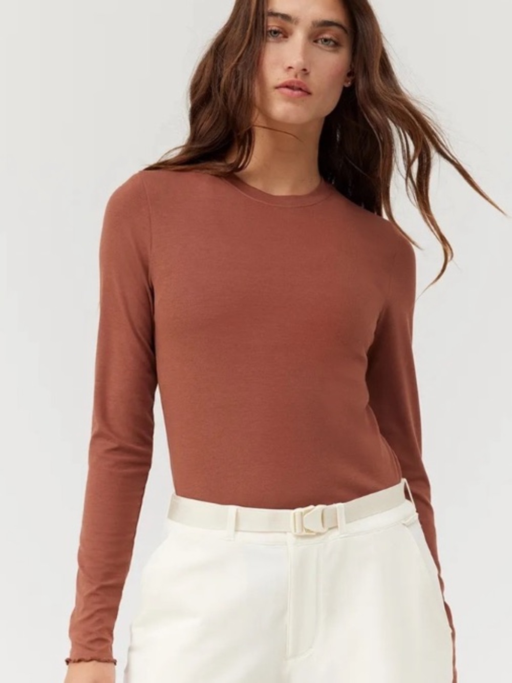 [Outdoor Voices] SoftRib Long sleeve tee in Cappuccino / brown Size Large